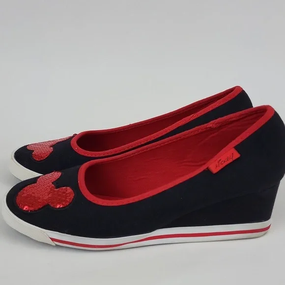 Disney Mickey Mouse Wedge Shoes Sequins and Canvas Size 9 - Picture 2 of 12